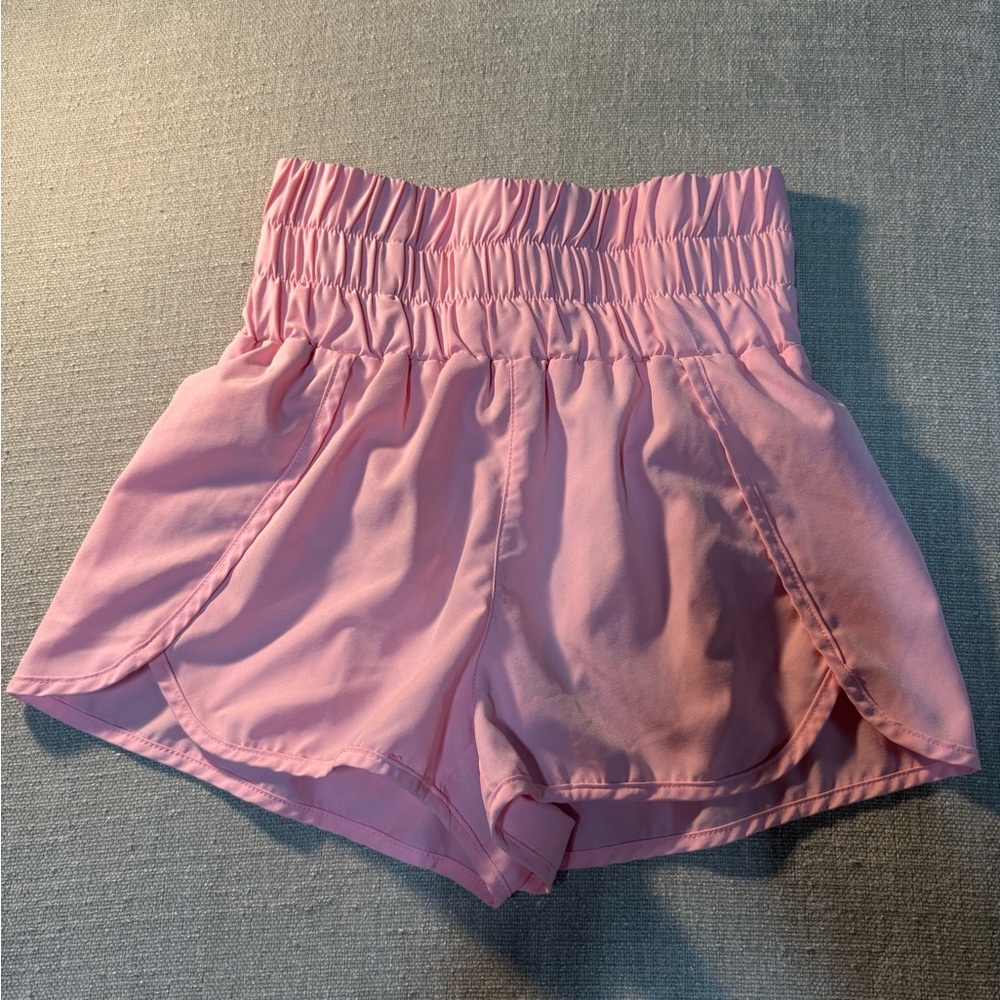 Pink Lily Smocked Waist Athletic Shorts in Light Pink